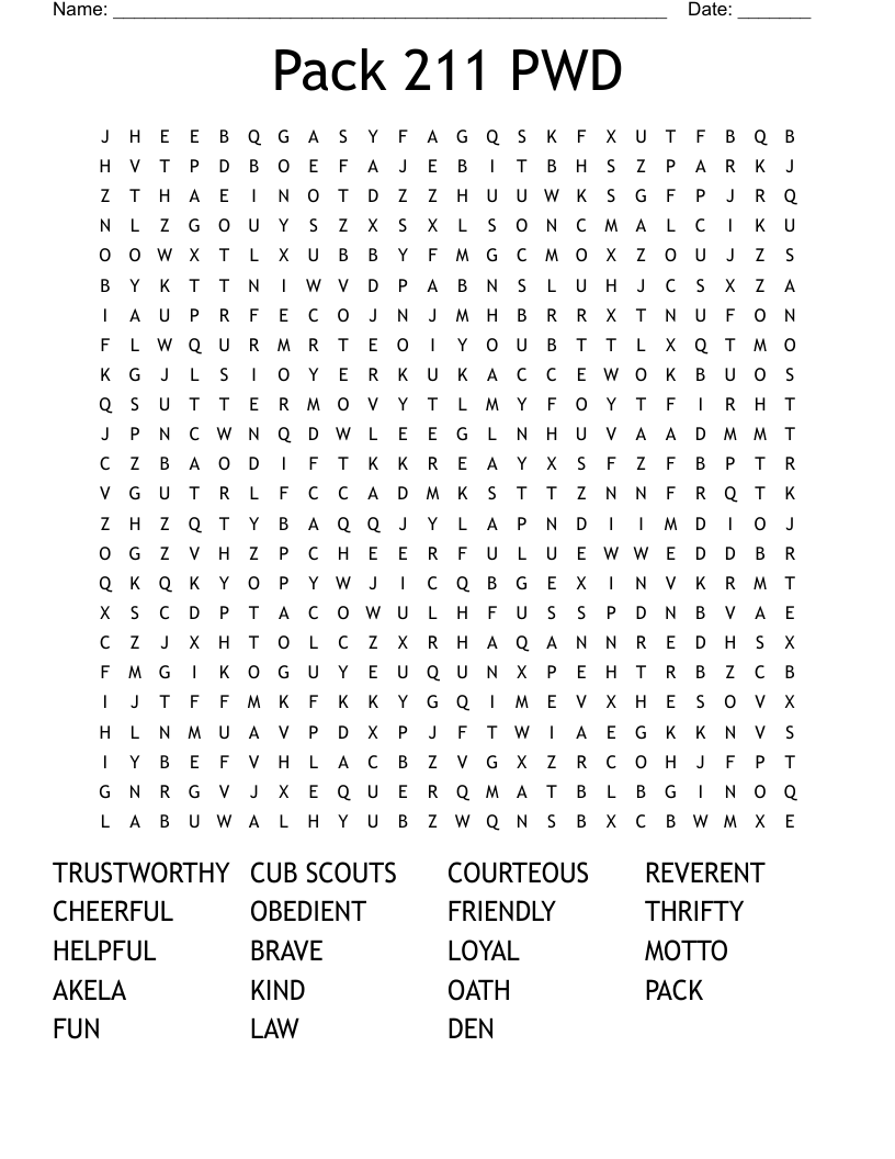 Cub Scouts Word Search WordMint