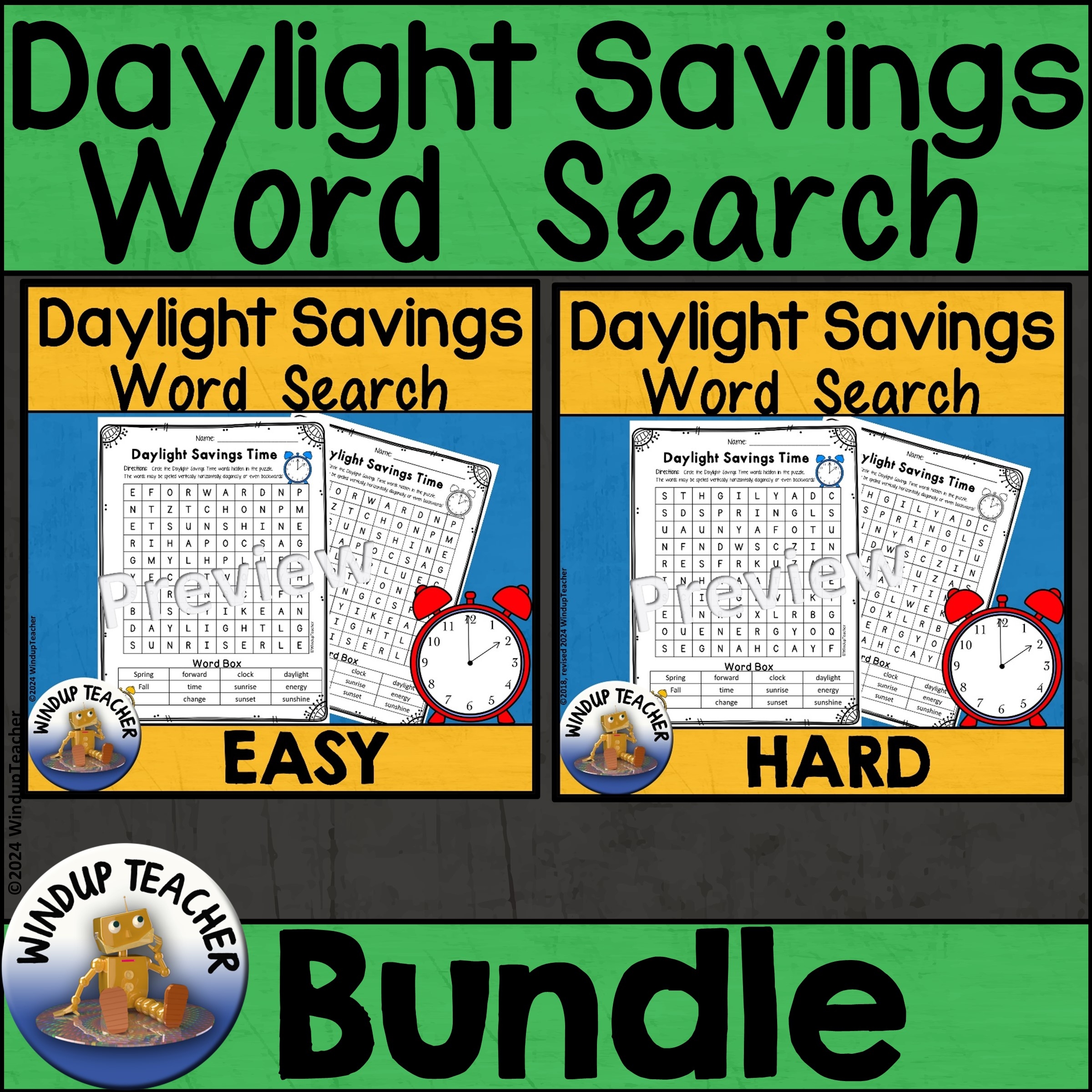 Daylight Savings Time Word Search BUNDLE Easy U0026 Hard Printable Puzzles Made By Teachers