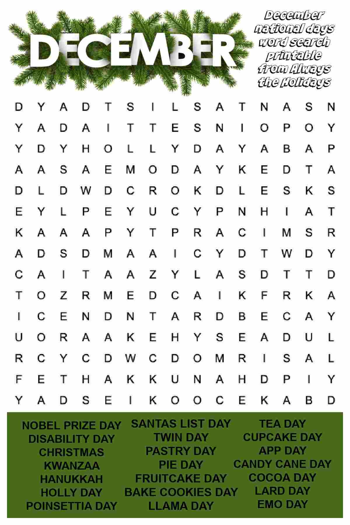 Free Printable Word Search Holidays