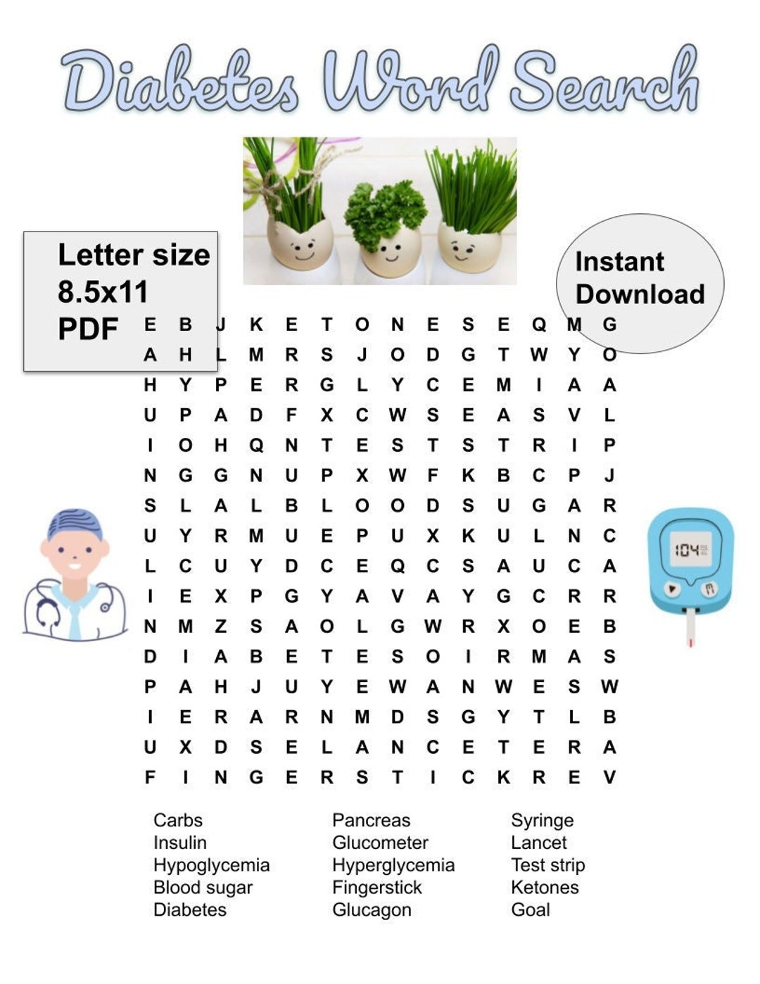 Diabetes Word Search Printable Instant Download Activities Party Games Etsy Australia