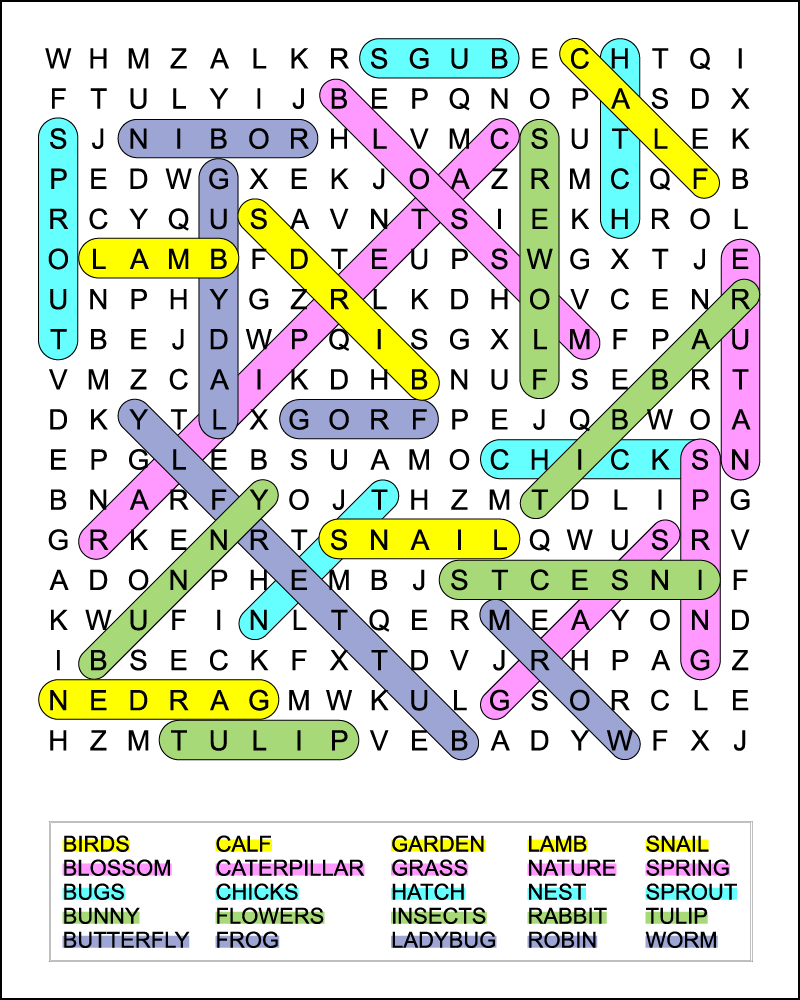 Difficult Spring Word Search Free Printable