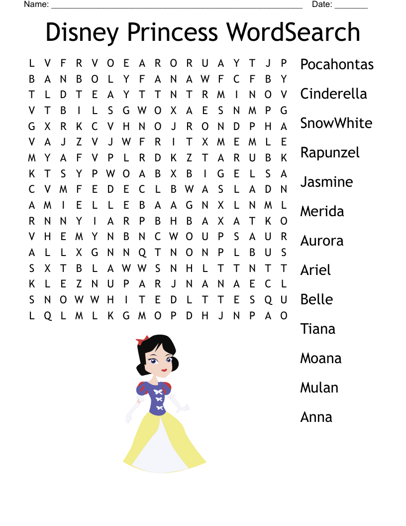 Disney Princess Word Search WordMint