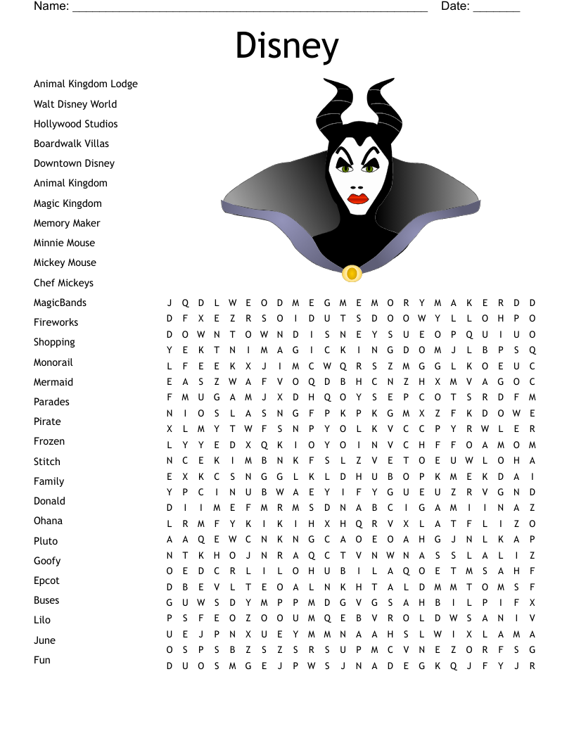 Disney World Word Search WordMint