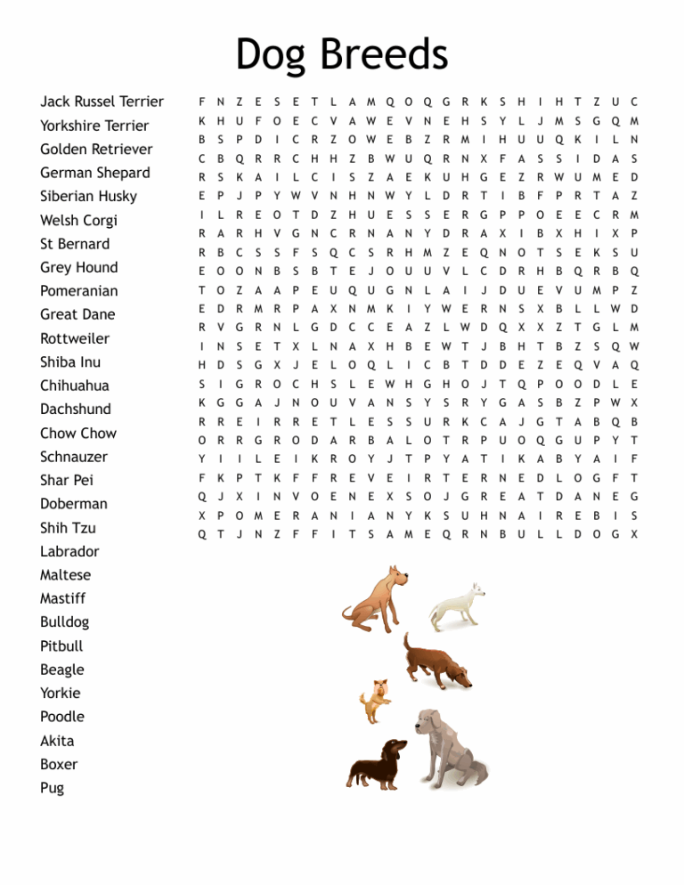 Dog Breeds Word Search WordMint