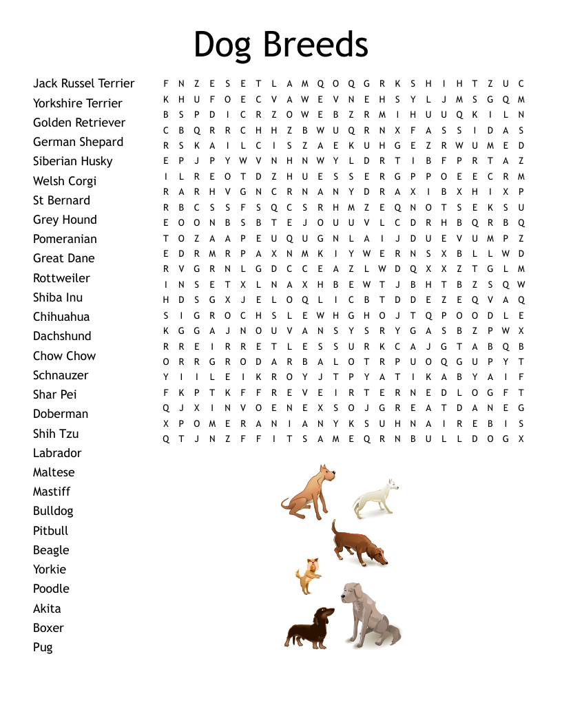 4th Grade Dog Word Search Printable