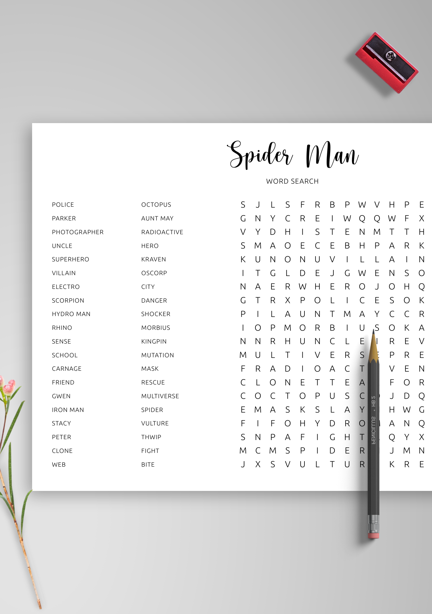 Download Printable Spider Man Word Search In PDF