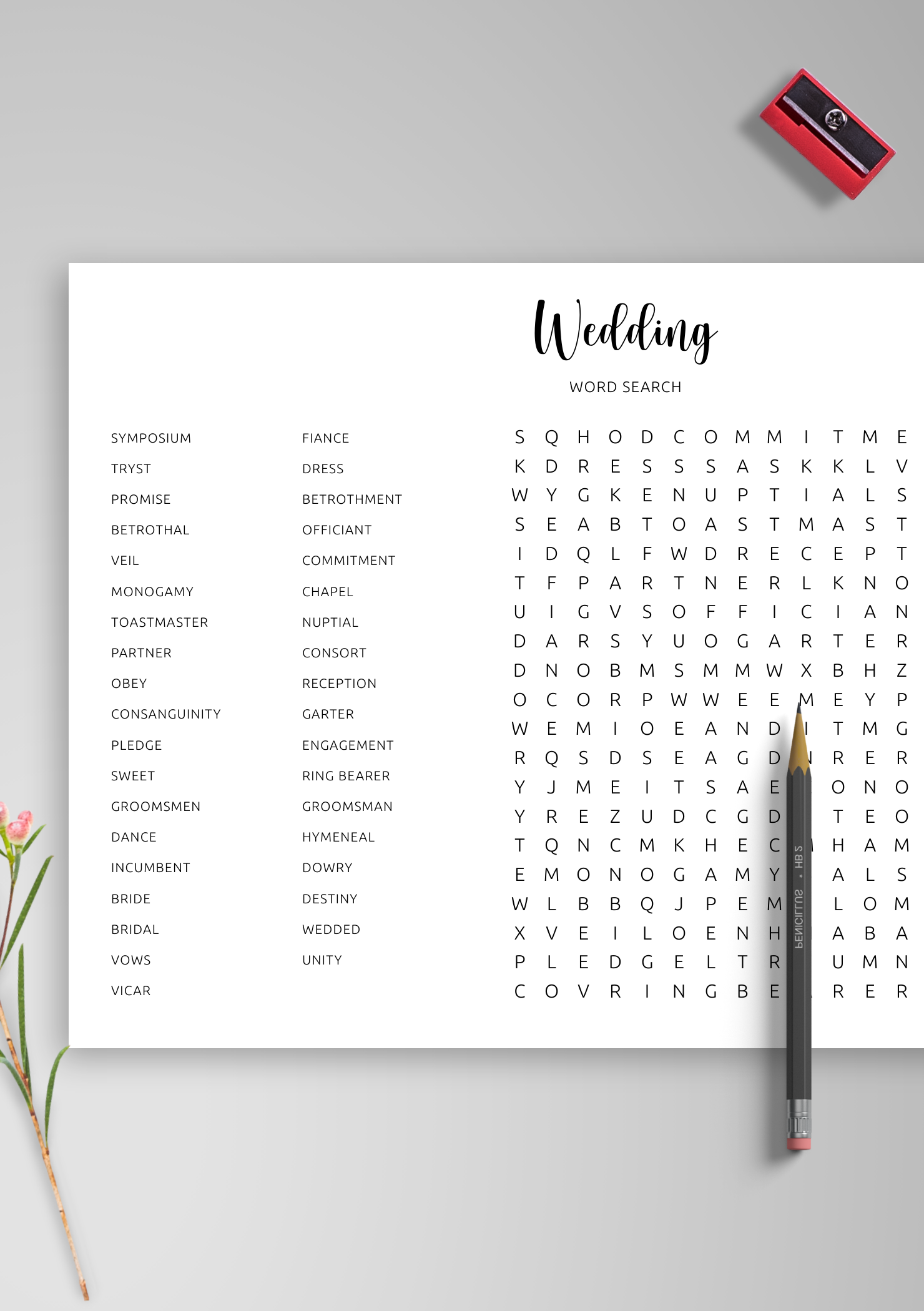 Wedding Word Search Printable Pdf