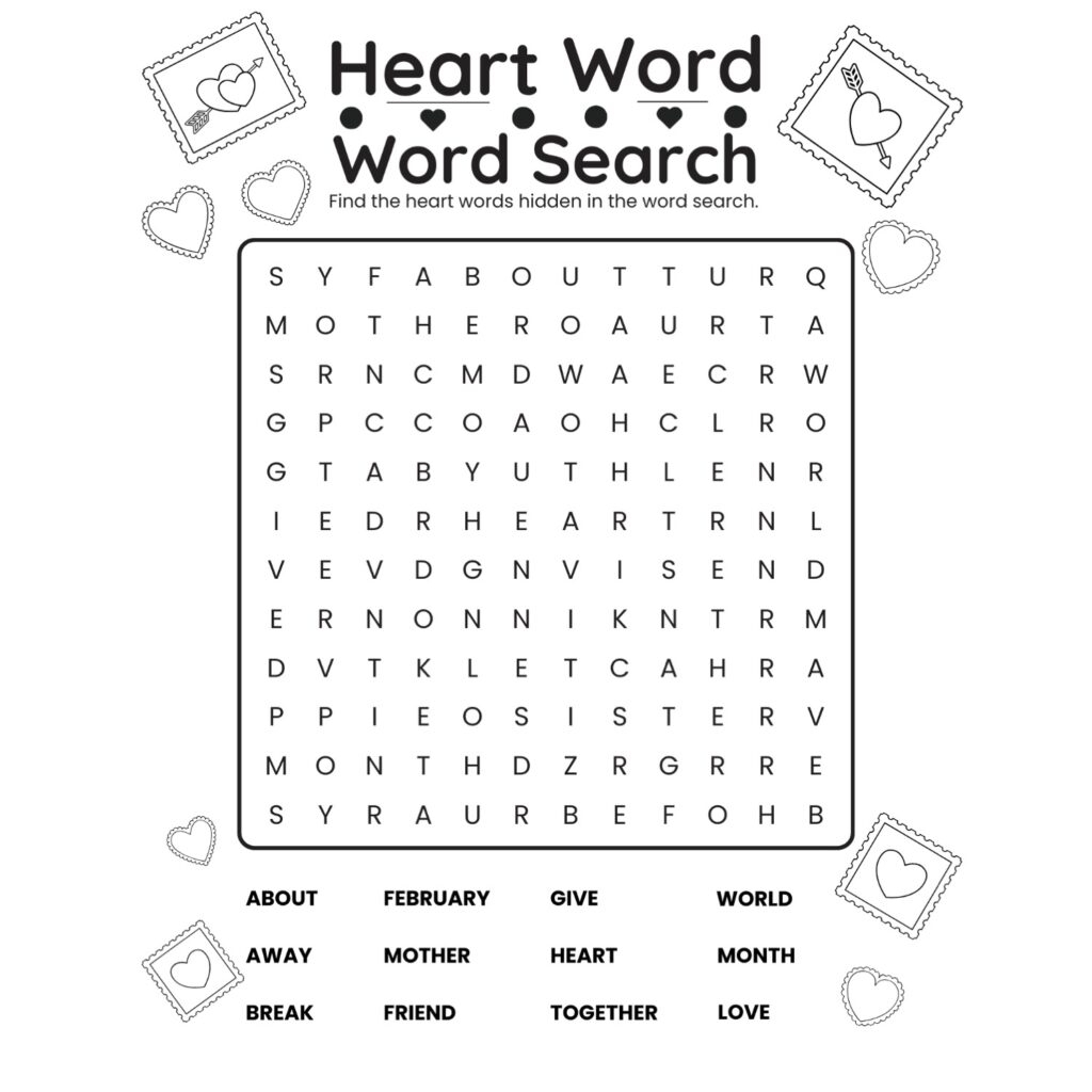 Download The Heart Word Search Worksheet For Literacy Skills