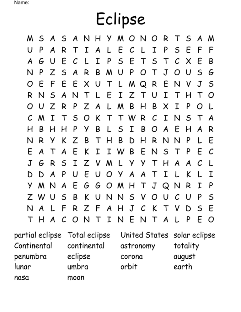 Eclipse Word Search WordMint