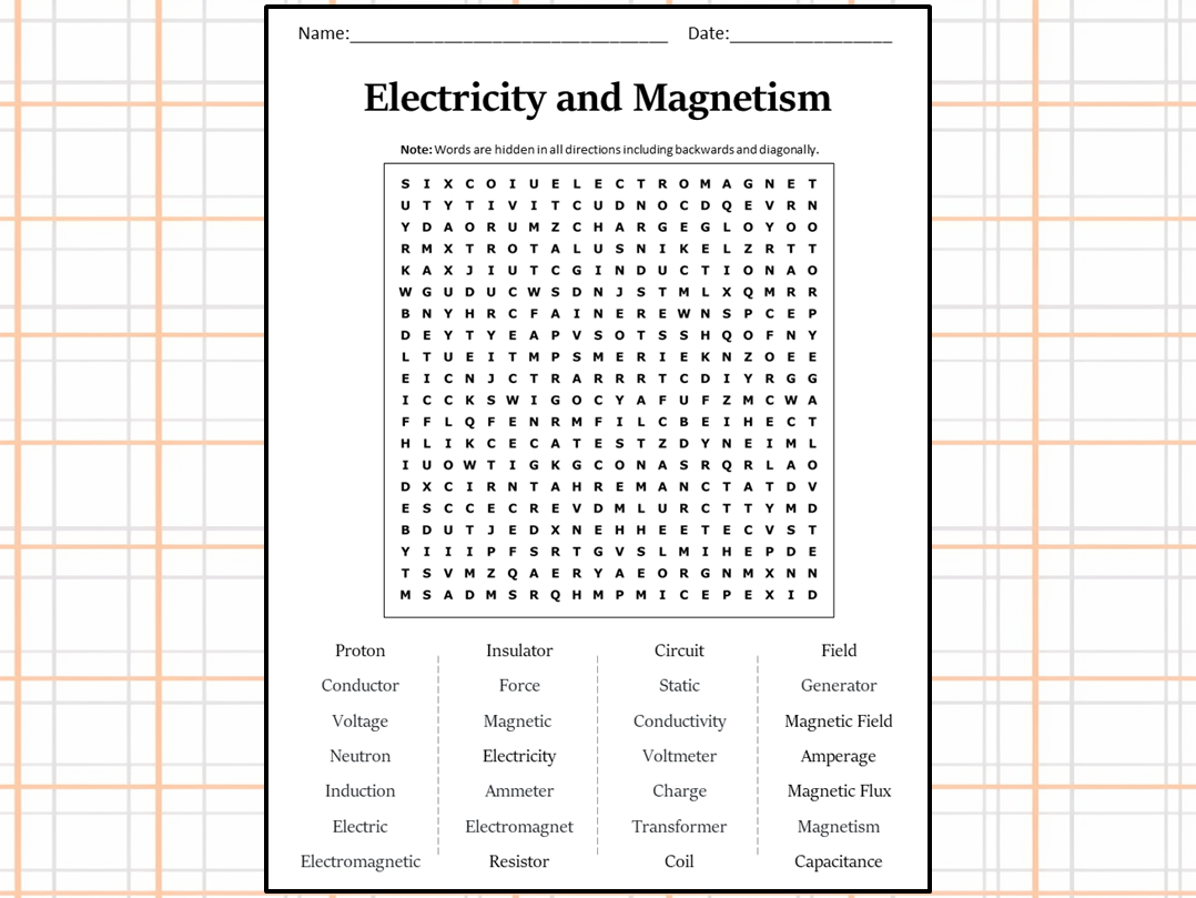 Printable Word Search Magnetism