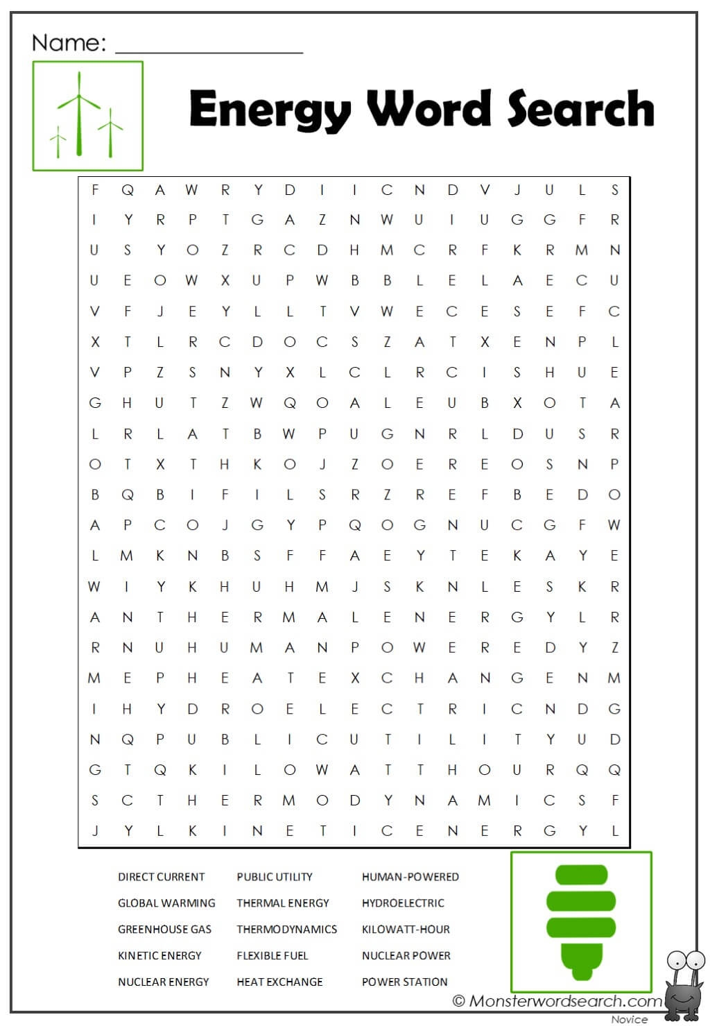 Forms Of Energy Word Search Printable