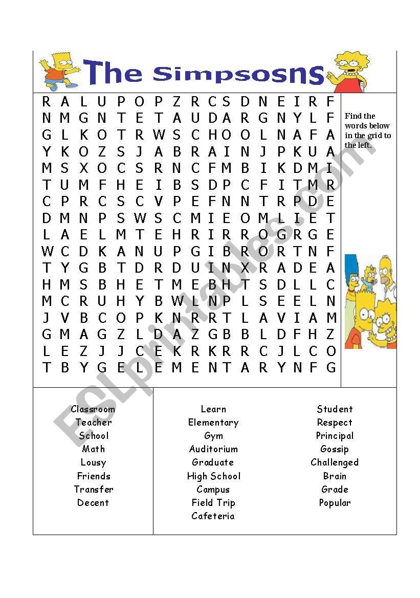 English Worksheets The Simpsons