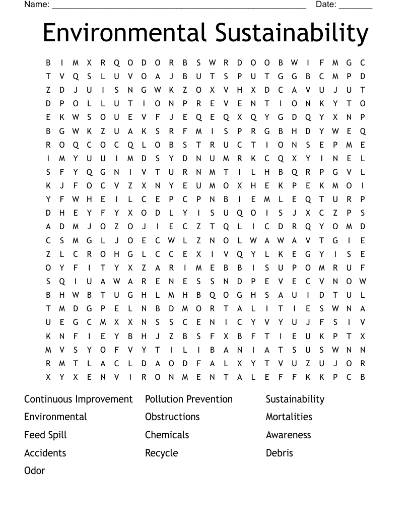 Environmental Sustainability Word Search WordMint