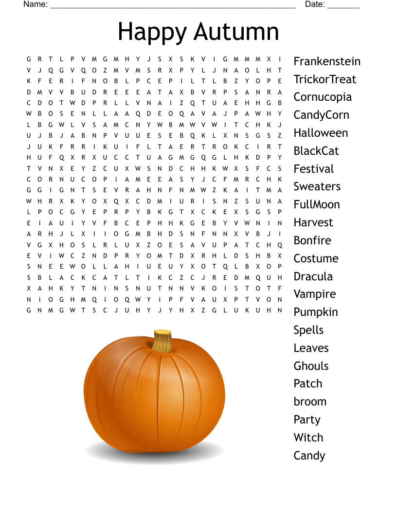 Fall Printable Word Search Free