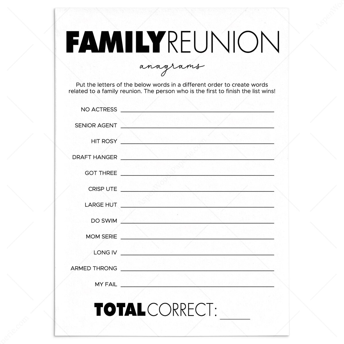 Printable Family Reunion Word Search