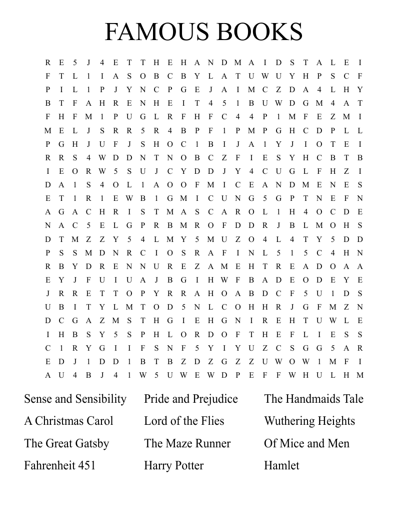 Literature Word Search Puzzles Printable