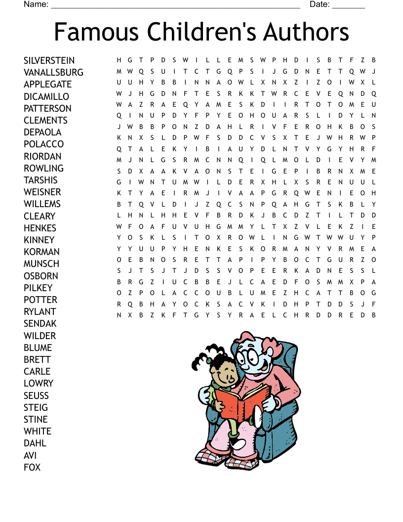 Famous Children s Authors Word Search WordMint