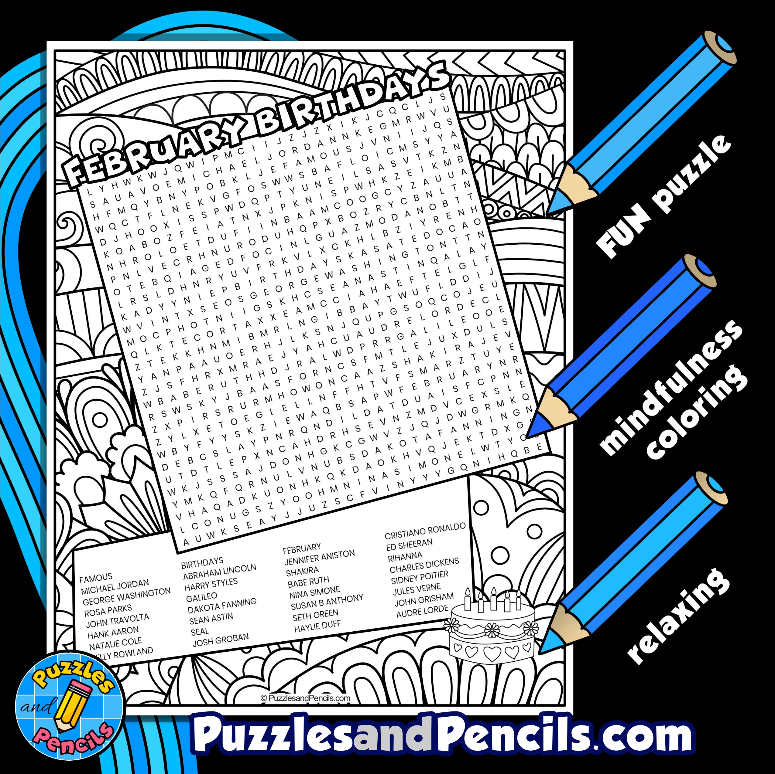 Famous February Birthdays Word Search Puzzle Activity Page With Coloring Wordsearch Made By Teachers