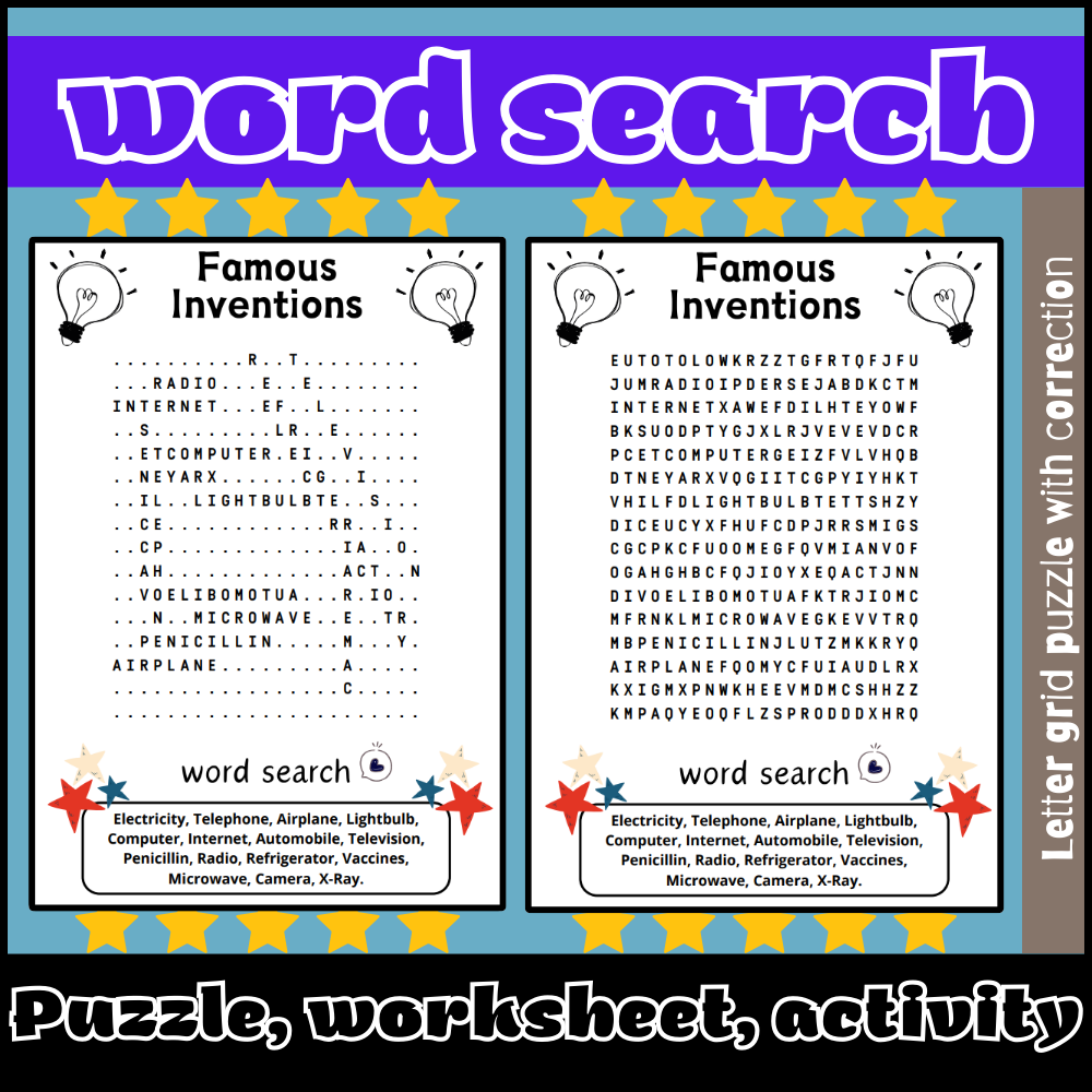 Famous Inventions Word Search Puzzle Worksheet Activity Made Famous Inventions Word Search Puzzle Worksheet Activity Made