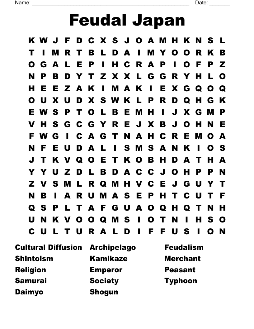 Feudal Japan Word Search WordMint