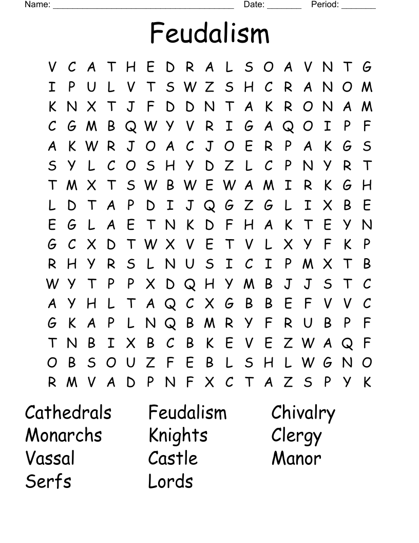 Feudalism Word Search WordMint