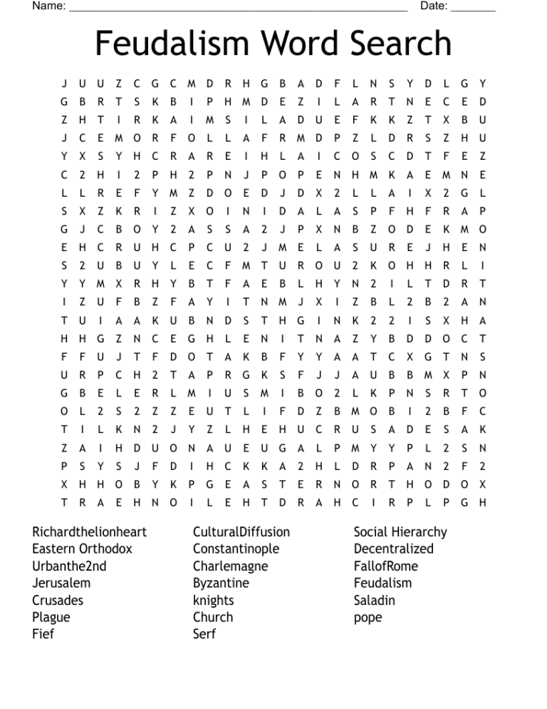 Feudalism Word Search WordMint