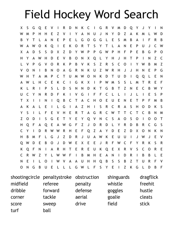 Field Hockey Word Search WordMint