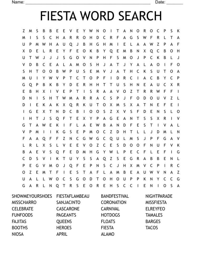 FIESTA WORD SEARCH WordMint
