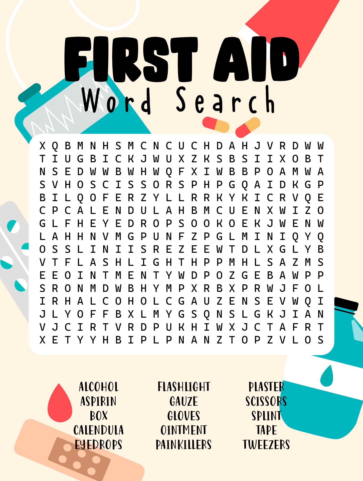 Printable First Aid Word Search