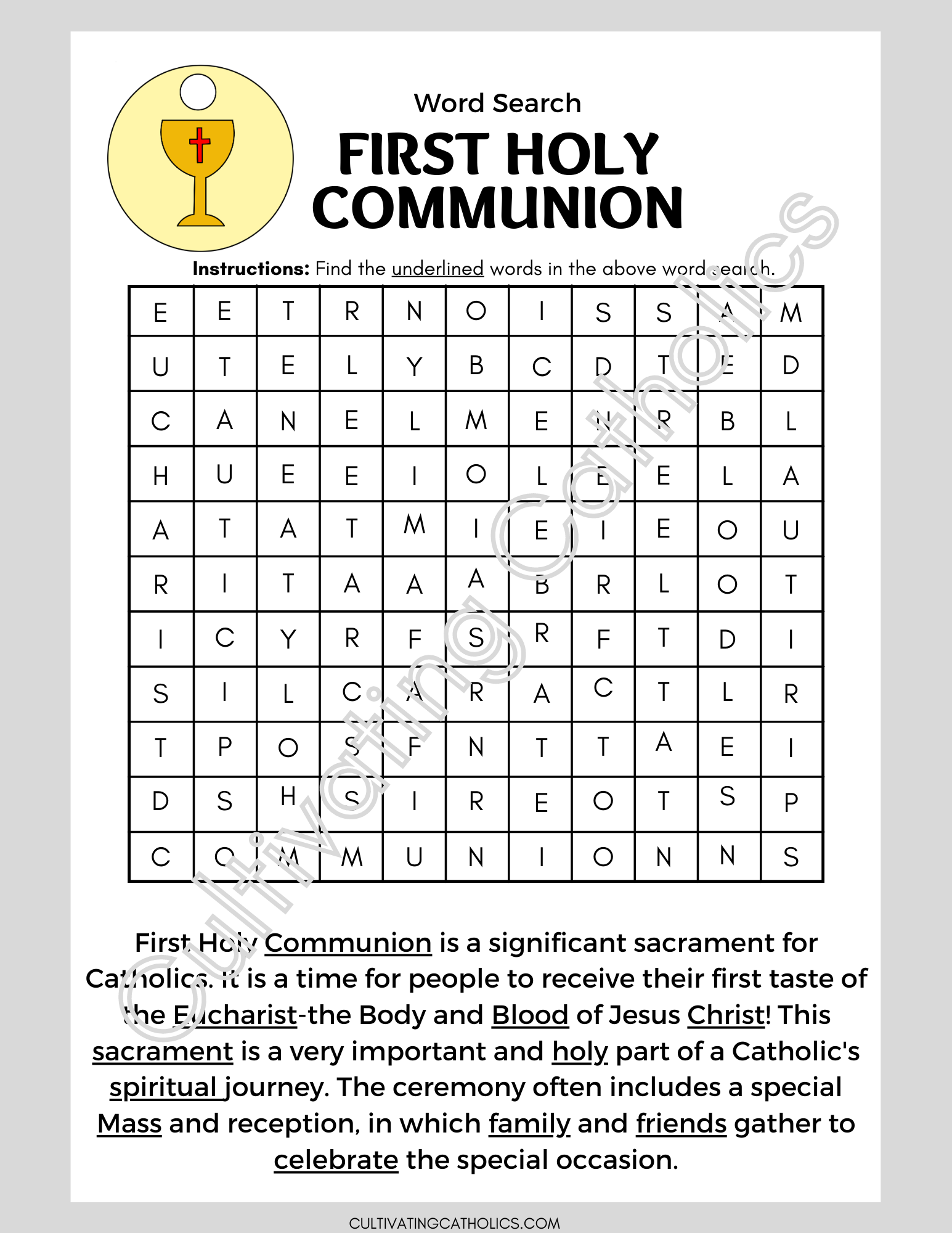 Primary Word Searches Printable Catholic
