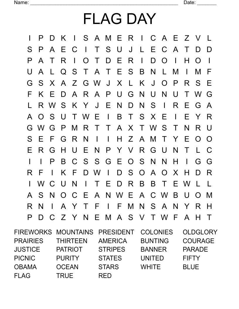 FLAG DAY Word Search WordMint