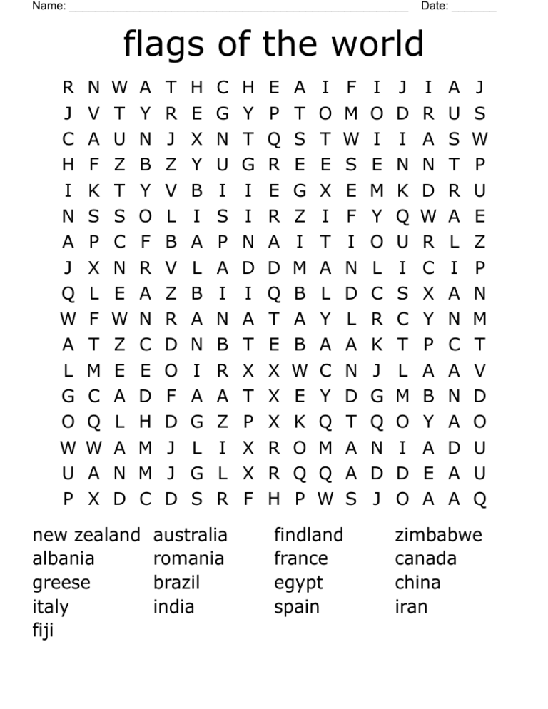 Flags Of The World Word Search WordMint