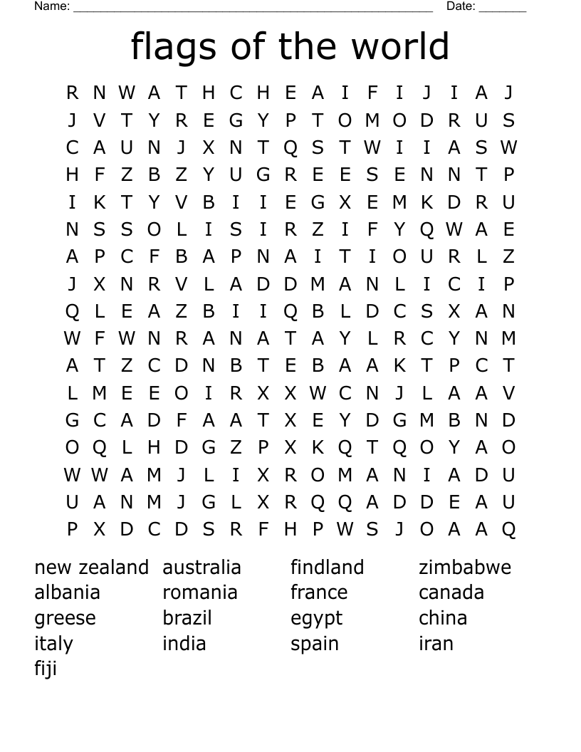 Flags Of The World Word Search WordMint