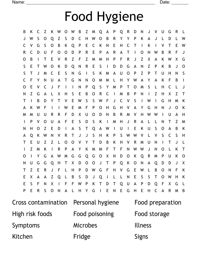 Food Hygiene Word Search WordMint