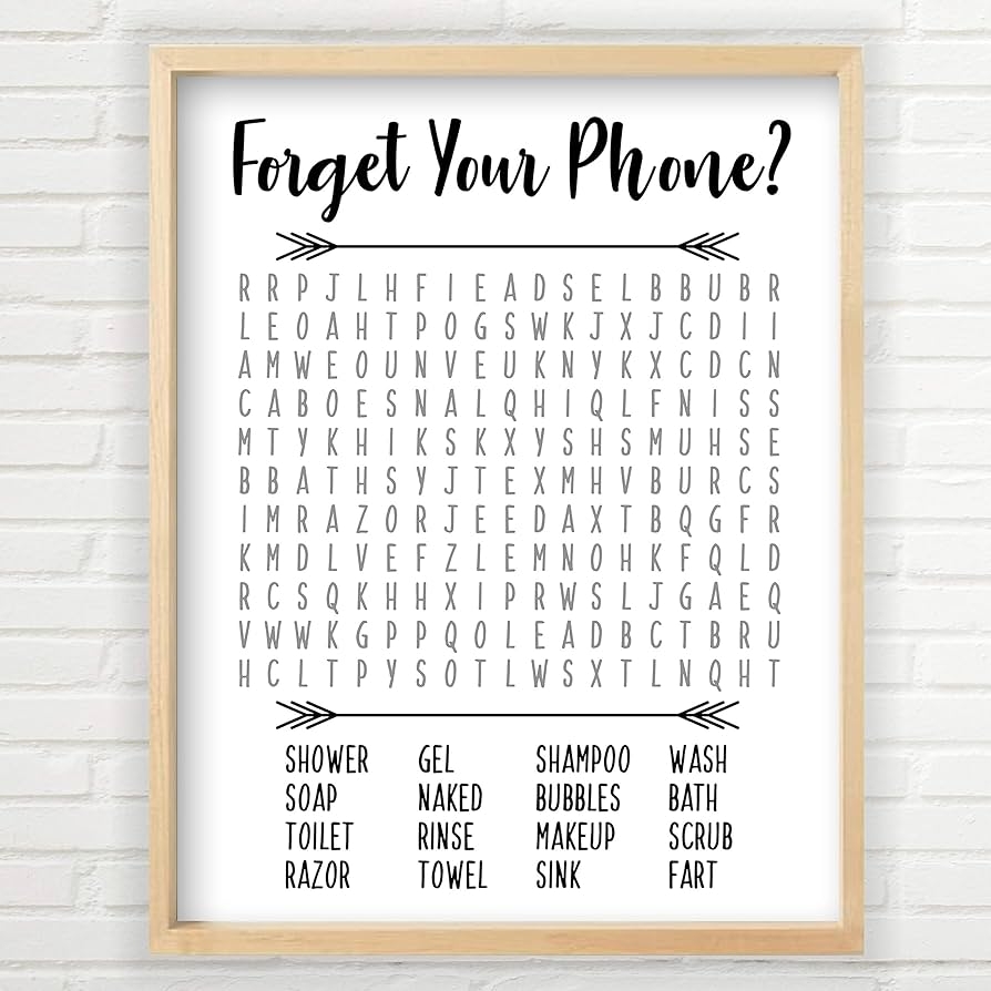 Forget Your Phone Bathroom Decor Word Search Puzzle Unframed 8x10 Inch Print Forget Your Phone Bathroom Sign Word Search Forgot Your Phone Bathroom 