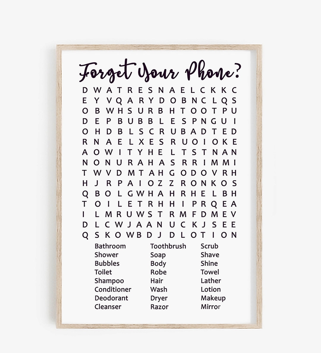 Forget Your Phone Bathroom Sign Printable Word Search Forgot Your Phone Crossword Bathroom Sign Wall Art Decor Games Digital Files Etsy