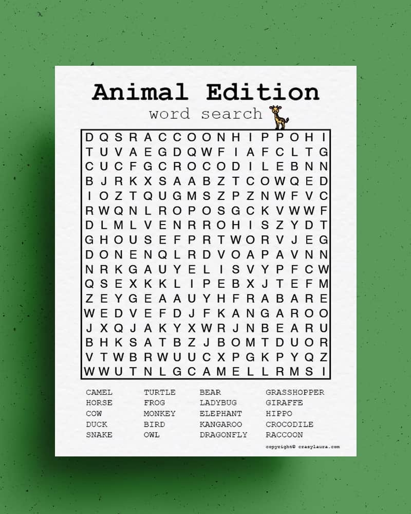 Free Printable Word Search Animals