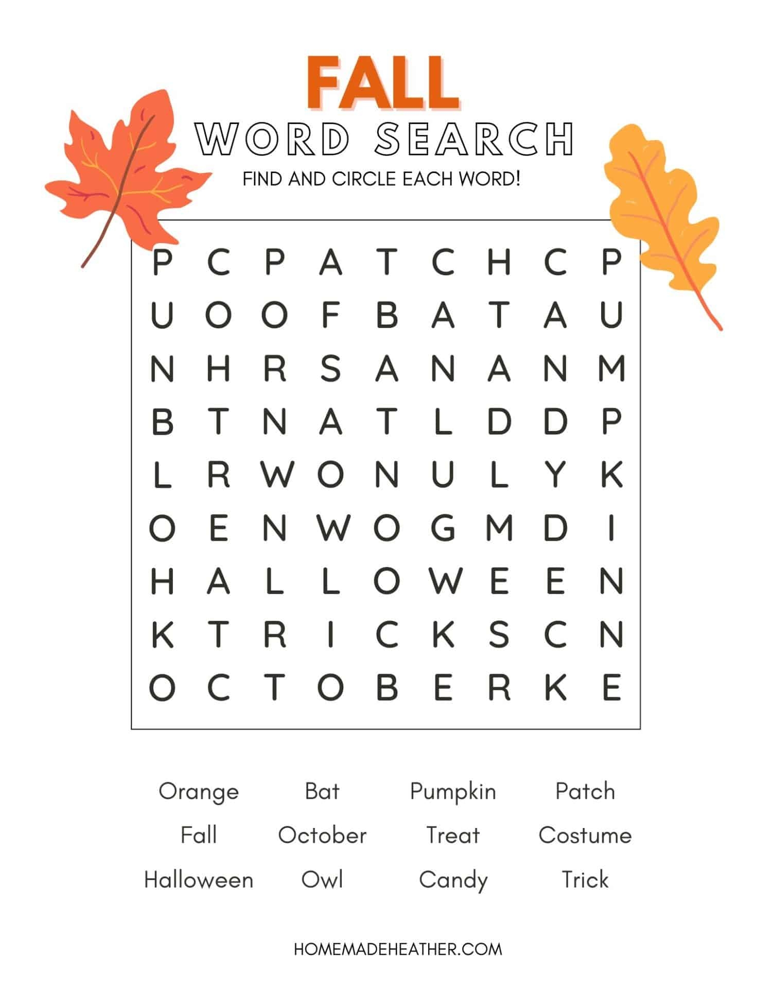 Printable Fall Word Search For Adults