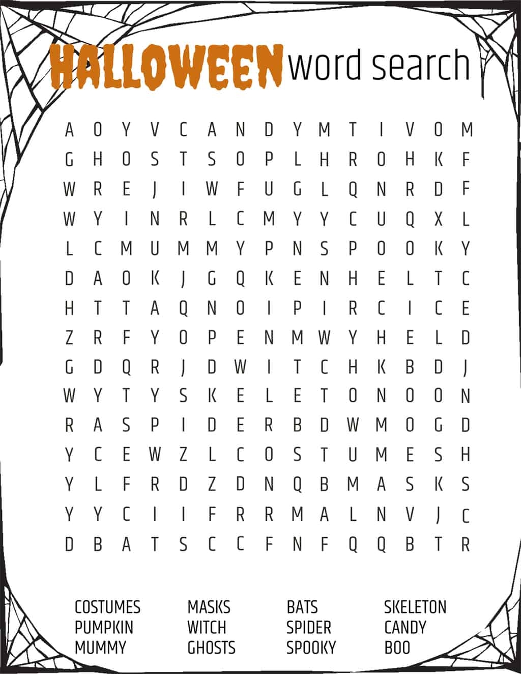 Halloween Word Search For Kids Printable