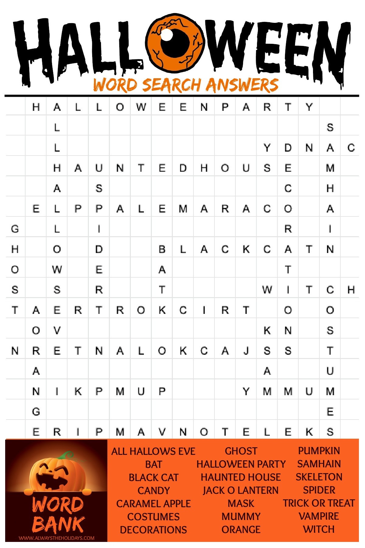 Halloween Word Search Printable Hard