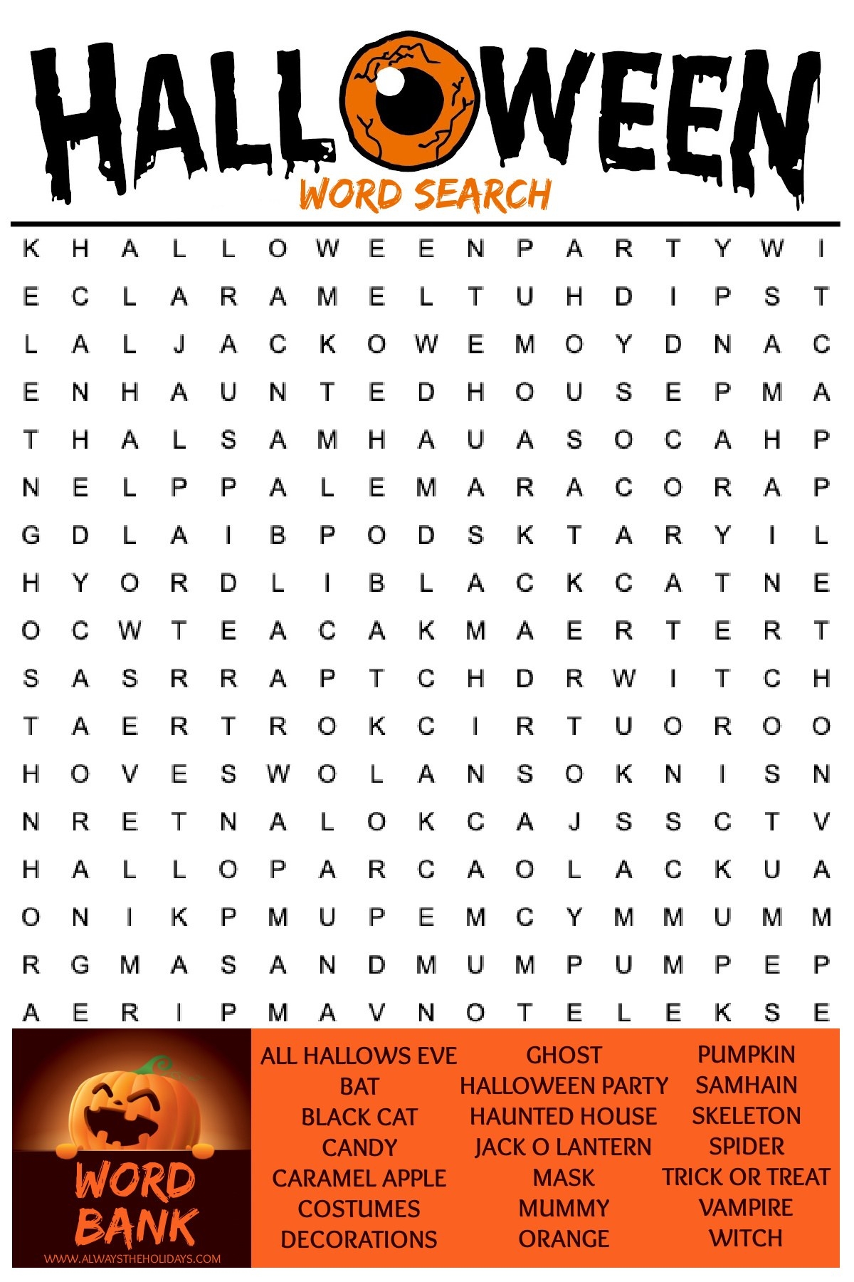 Scary Word Search Printable