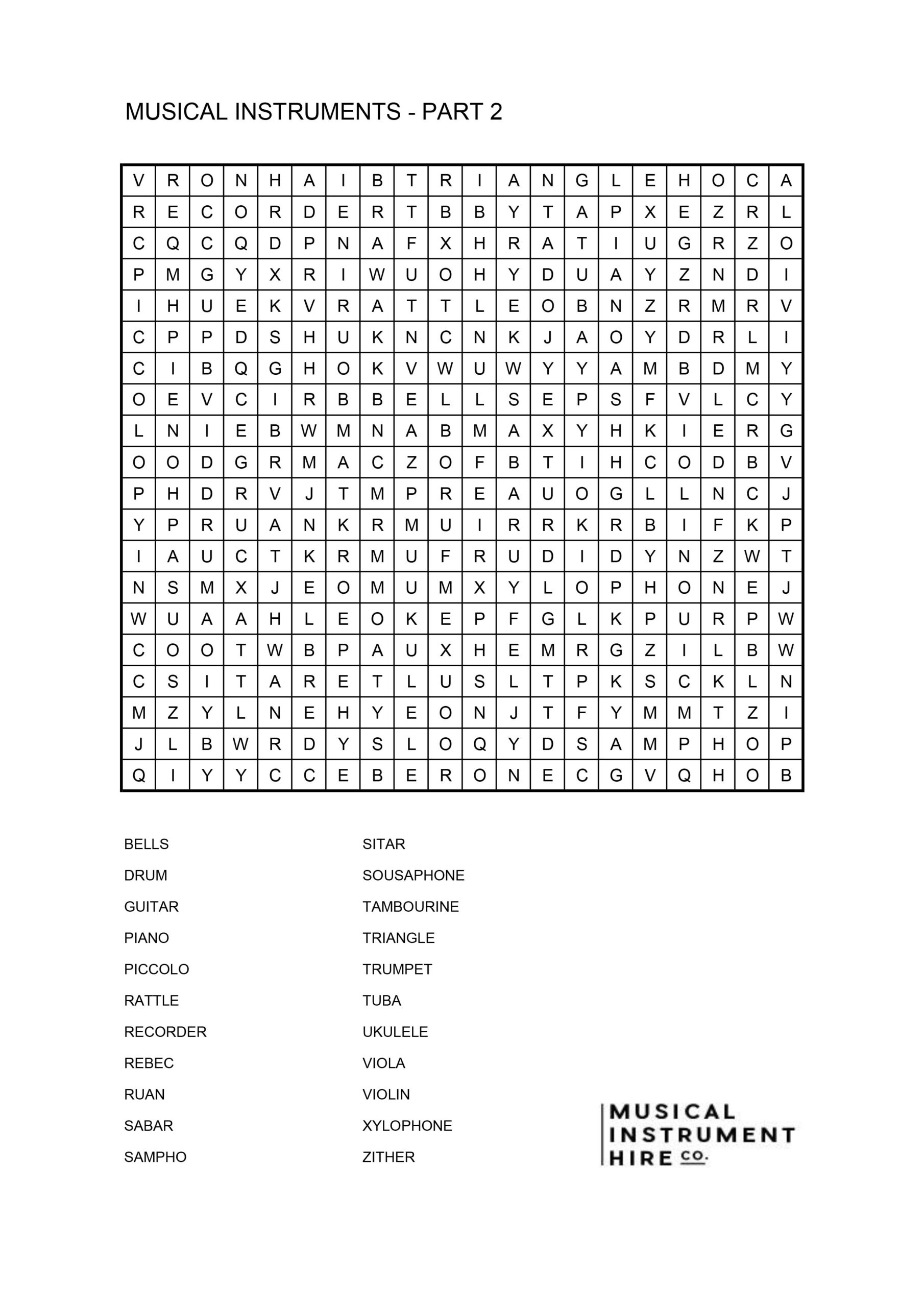 Music Word Searches Printable