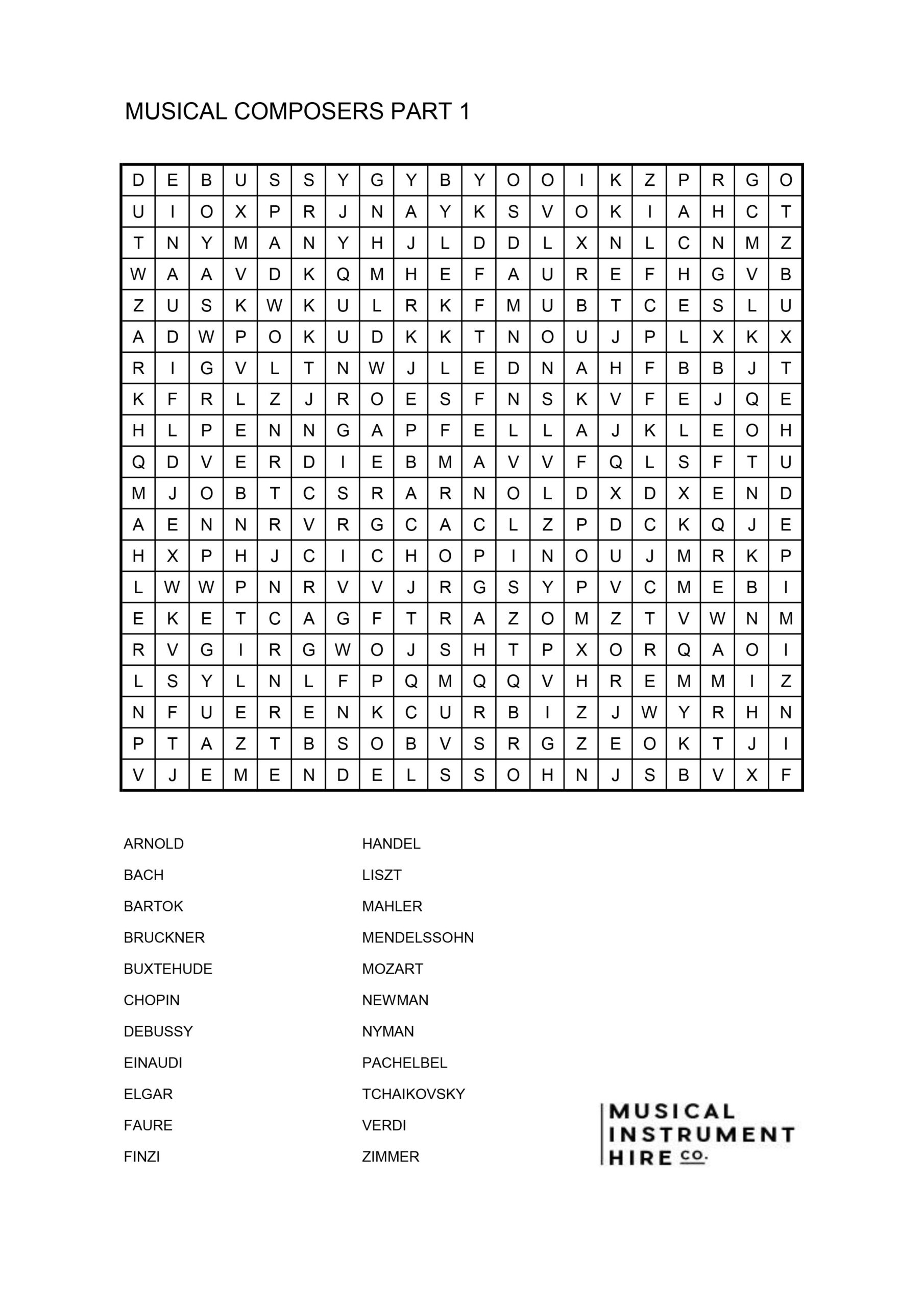 Printable Song Word Search