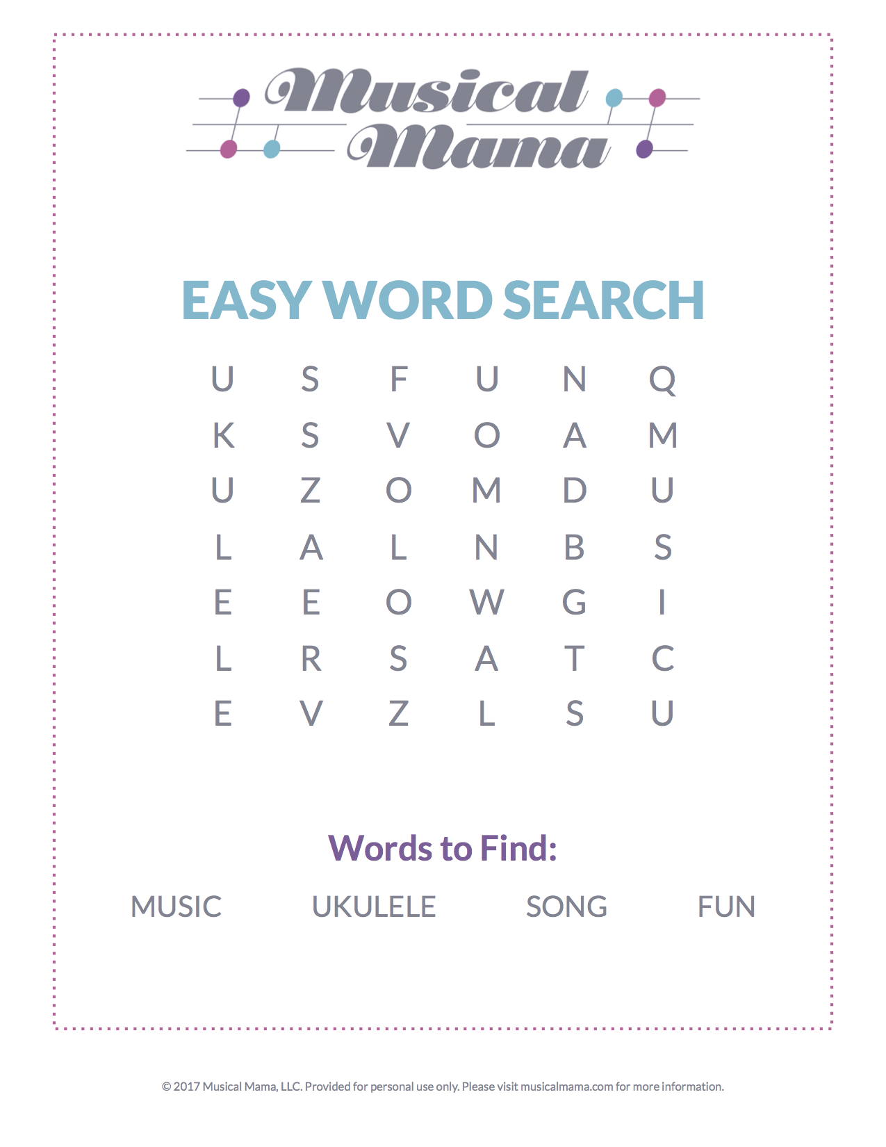 Printable Word Search 2017
