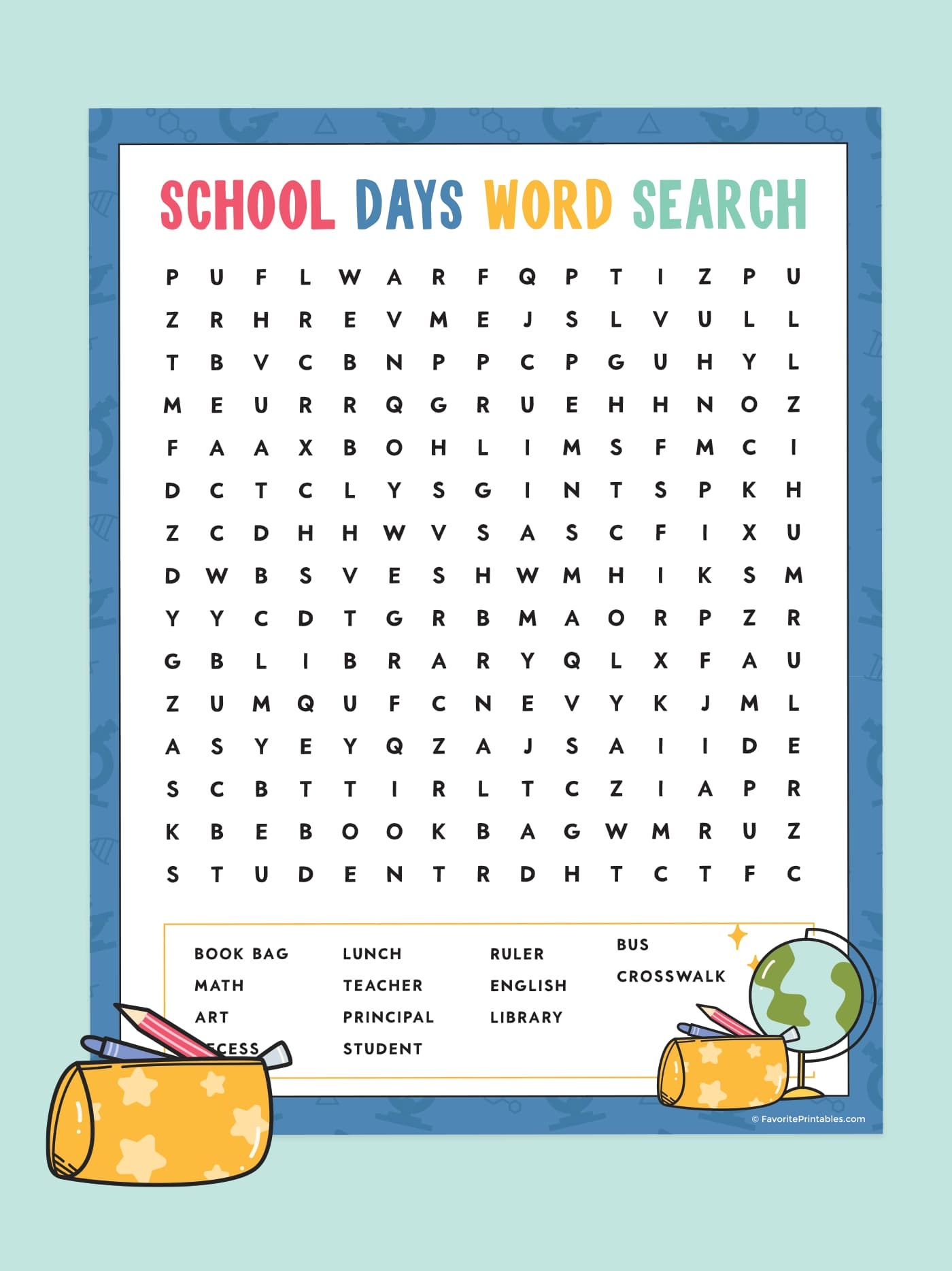 Back To School Printable Word Search