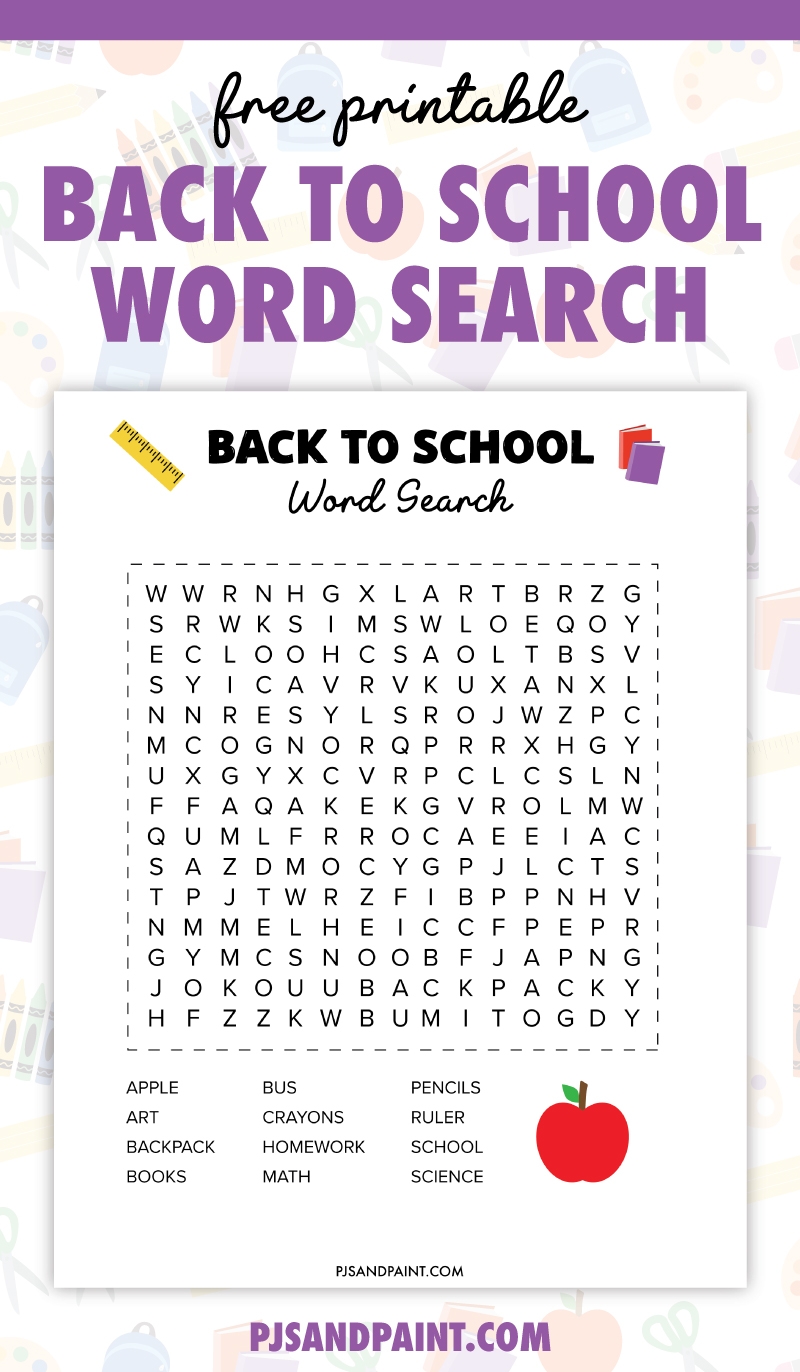 Free Printable Back To School Word Search Pjs And Paint