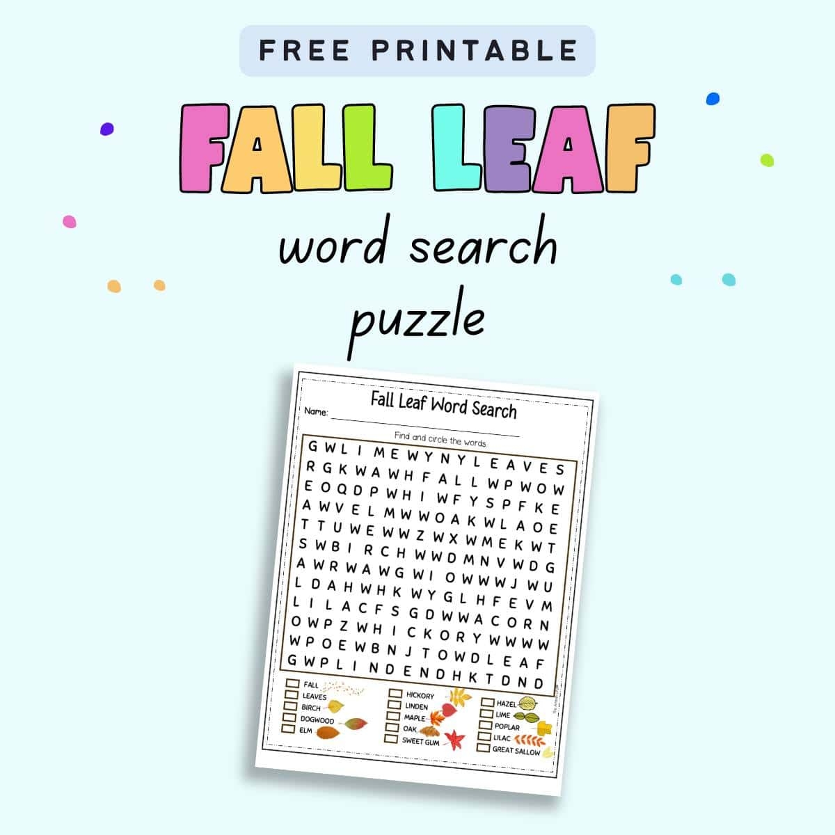 Free Printable Tree Word Search