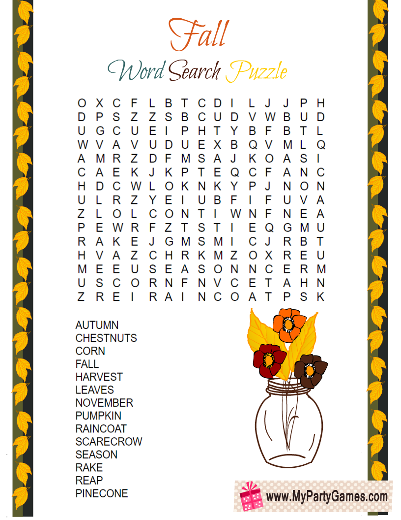 Free Printable November Word Search Puzzles