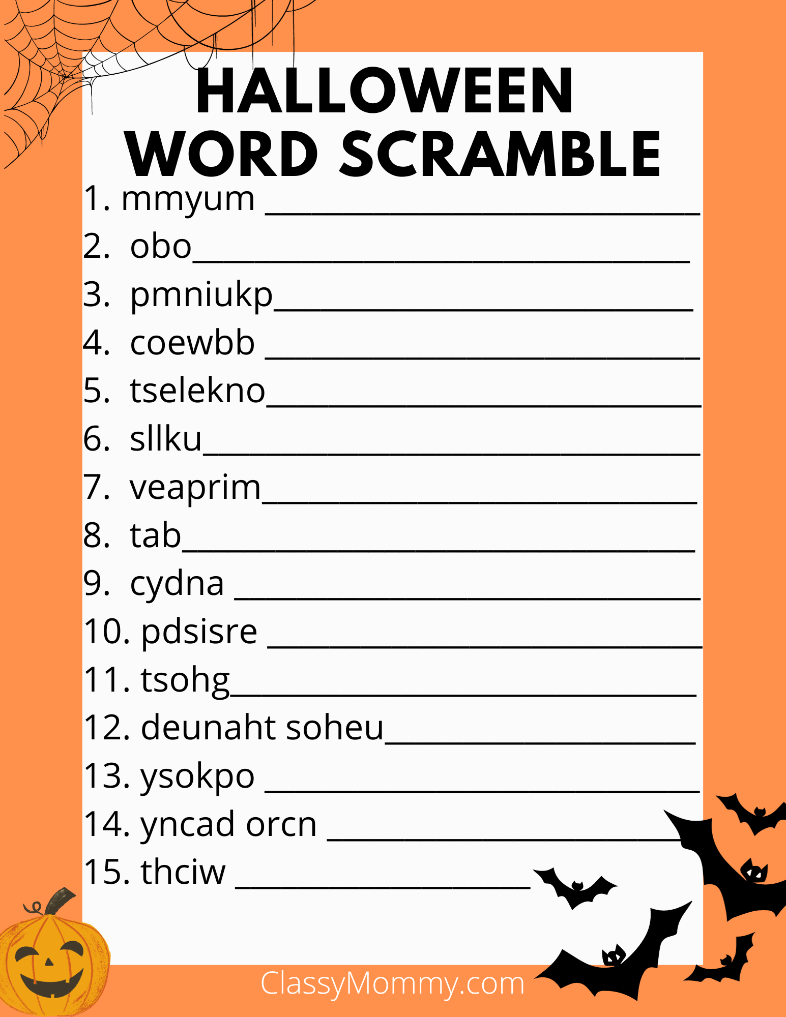 Easy Printable Easy Halloween Word Search