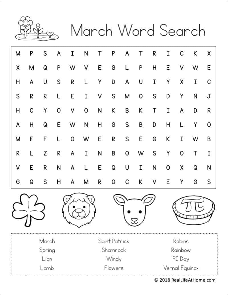 Printable March Word Search Puzzles